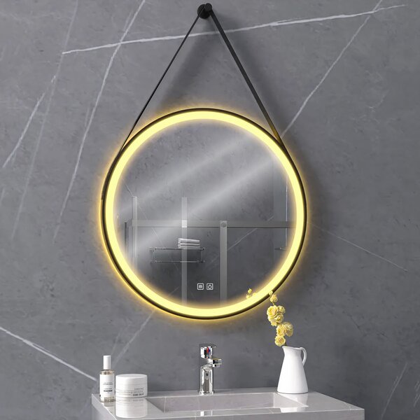 Oglindă Rotundă LED Suspendată pe Curea 80cm 105