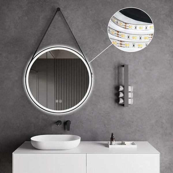 Oglindă Rotundă LED Suspendată pe Curea 80cm 105