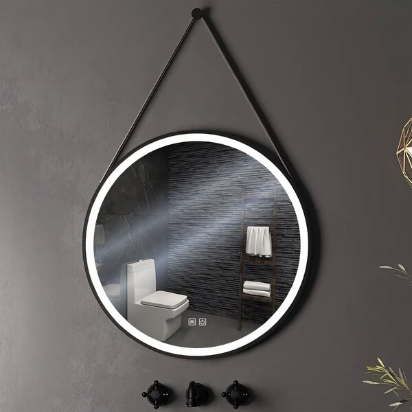 Oglindă Rotundă LED Suspendată pe Curea 80cm 105