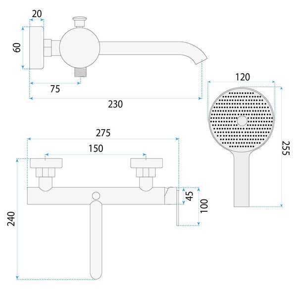 Baterie pentru cadă REA Ontario Side Brush Nickel