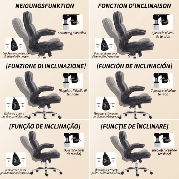 HOMCOM Scaun de Birou Masant Vibrant la 4 Puncte cu Funcție de Dondolo și Încălzire, Scaun de Birou, Scaun pentru Birou în Piele PU cu Brațe Pliabile și Înălțime Reglabilă, Negru | Aosom Romania