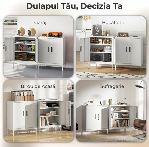HOMCOM Dulap de Birou din Oțel cu 2 Rafturi Reglabile cu Sistem de Încuiere și 2 Chei, 80x40x100 cm, Alb | Aosom Romania