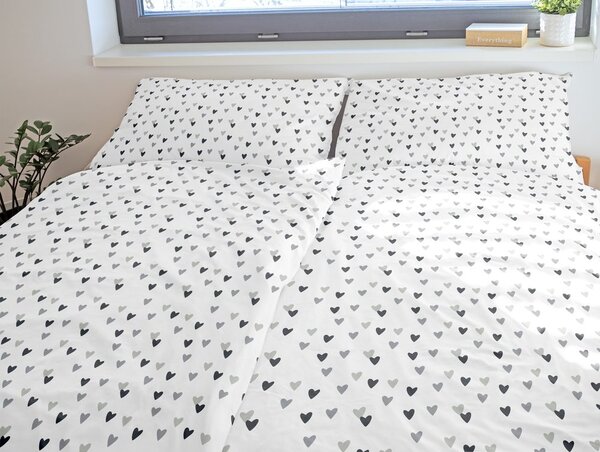 Lenjerie de pat din bumbac INIMIOARE - Maro | 140 x 200 cm / 70 x 90 cm