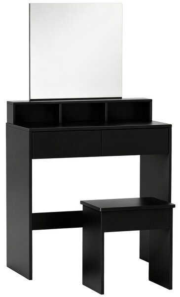 HOMCOM Masă de Toaletă cu Oglindă, 3 Rafturi, 2 Sertare, 75x38x135 cm, Negru | Aosom Romania