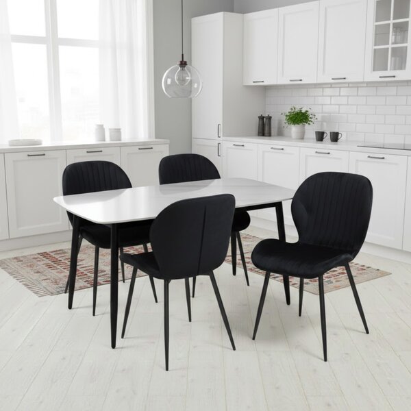 Set Masă fixă Atlas Marble Alb cu 4 Scaune Opal Negru