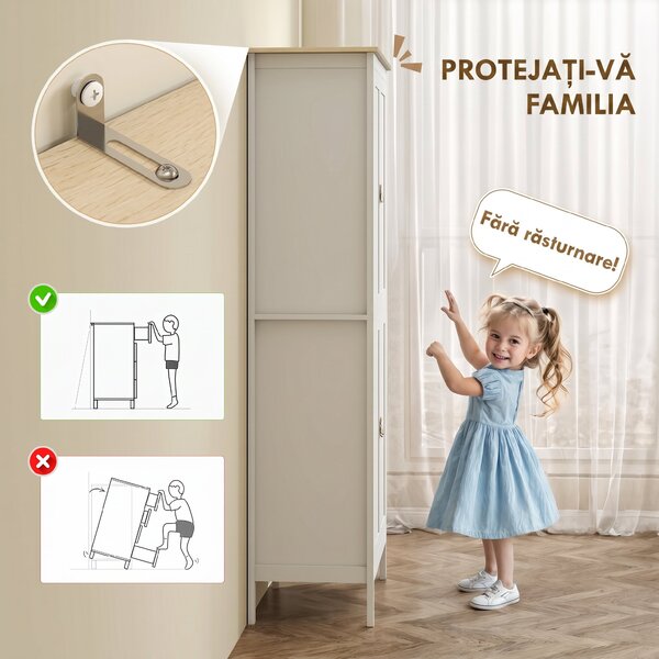 HOMCOM Bufet Înalt de Bucătărie 177 cm, Dulap cu Lumină LED, Reglabil în 3 Culori, Rafturi Ajustabile, Alb | Aosom Romania