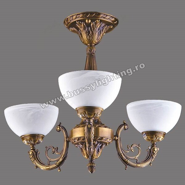 Lustra Polo cu 3 Brate, Desing Clasic, Finisaj Bronz Antic, Abajur Alb - Bussy Lighting 7192-52-43