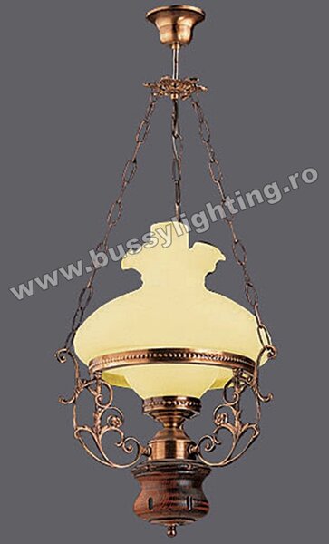 Lustra Aladdin cu Diam 37 cm, Rustic, Bronz Antichizat, Lemn Masiv, Abajur Crem - Bussy Lighting 2006-62-24A