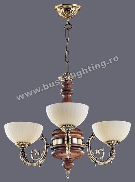 Lustra Luna cu 3 Brate, Rustic, Bronz Antic, Lemn, Abajur Crem - Bussy Lighting 2011-62-03