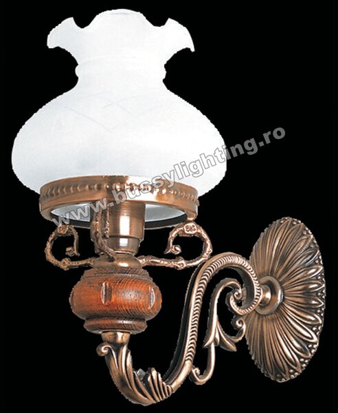 Aplica Aladdin cu 1 Brat, Rustic, Bronz Antic, Lemn, Abajur Alb - Bussy Lighting 2009-62-09B