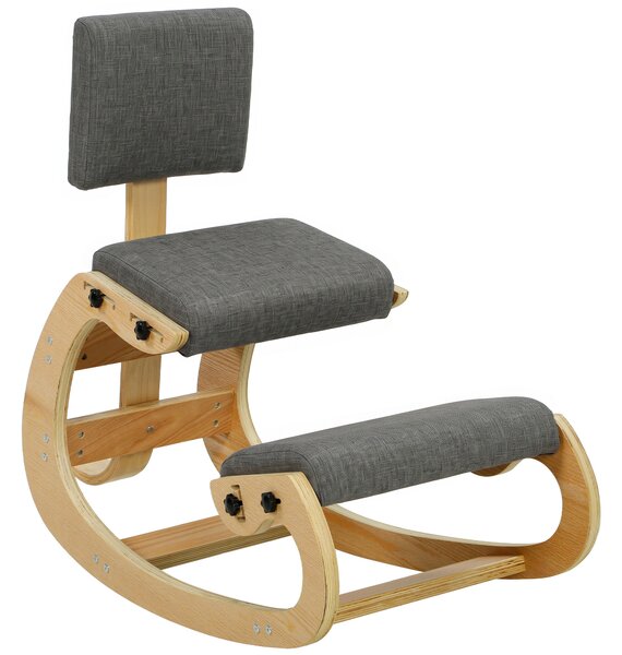 HOMCOM Scaun Ergonomic pentru Genunchi cu Spatar, Balansoar, Postural, In si Lemn Mesteacan, Gri | Aosom Romania