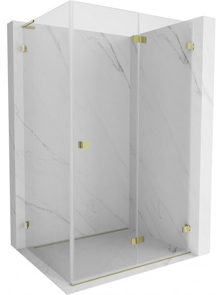 Mexen Lunar-F L, colt dus dreapta 80 x 70 cm, sticla transparenta 8 mm, profil auriu, 836L-080-070-50-00-P