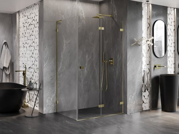 Mexen Lunar-F L, colt dus dreapta 80 x 70 cm, sticla transparenta 8 mm, profil auriu, 836L-080-070-50-00-P