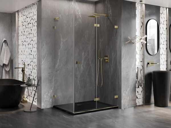 Mexen Lunar-F L, colt dus dreapta 80 x 70 cm, sticla transparenta 8 mm, profil auriu, 836L-080-070-50-00-P