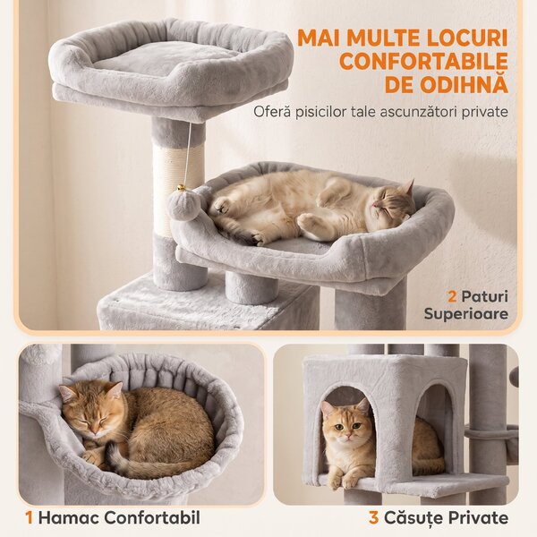 PawHut Ansamblu Pisici 200 cm, Plăci Aglomerate Pluș, Gri Deschis | Aosom Romania