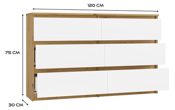 Comodă Musecalo 6 120 (stejar artisan + alb). 1132808