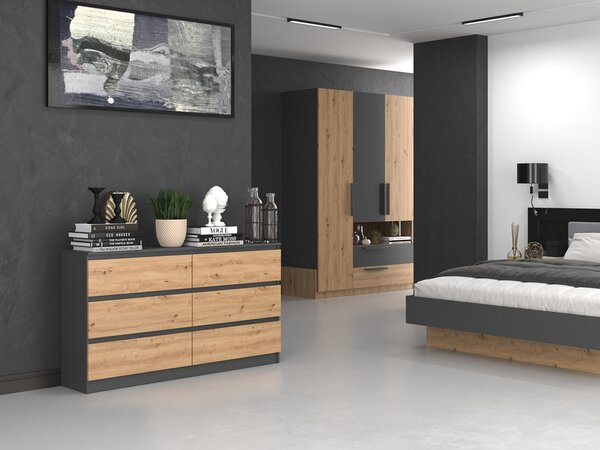 Comodă Musecalo 6 140 (antracit + stejar artisan). Promo -19%. 1132818