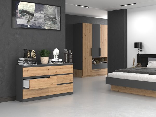 Comodă Musecalo 6 140 (antracit + stejar artisan). Promo -19%. 1132818