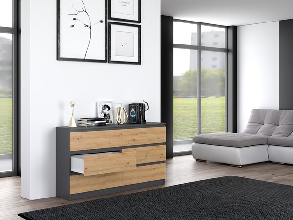 Comodă Musecalo 6 140 (antracit + stejar artisan). Promo -19%. 1132818