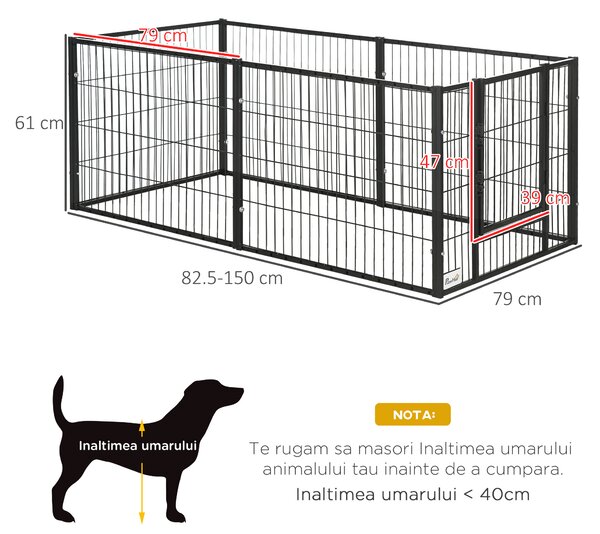 PawHut Tarc de Joacă pentru Animale, 6 Panouri din Oțel, Lungime Ajustabilă 82,5-150x61cm, Ideal pentru Interior/Exterior, Negru | Aosom Romania