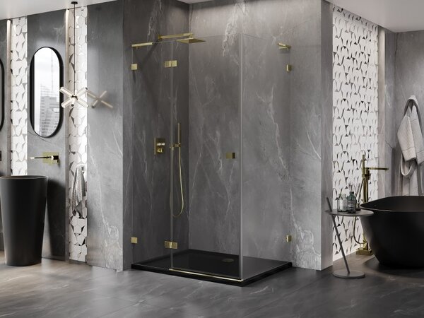 Mexen Lunar L, cabină de duș pliabilă stânga 70 x 90 cm, sticlă transparentă, profil auriu, 834L-070-090-50-00-L