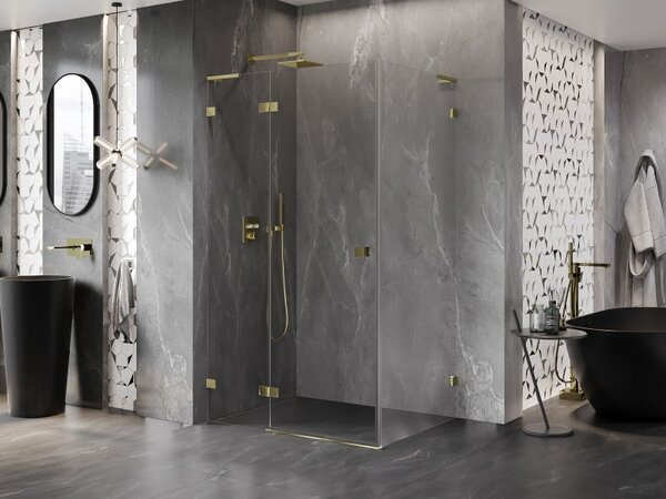 Mexen Lunar L, cabină de duș pliabilă stânga 70 x 90 cm, sticlă transparentă, profil auriu, 834L-070-090-50-00-L