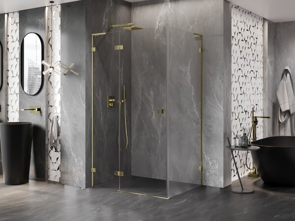 Mexen Lunar L, cabină de duș pliabilă stânga 70 x 90 cm, sticlă transparentă, profil auriu, 834L-070-090-50-00-L