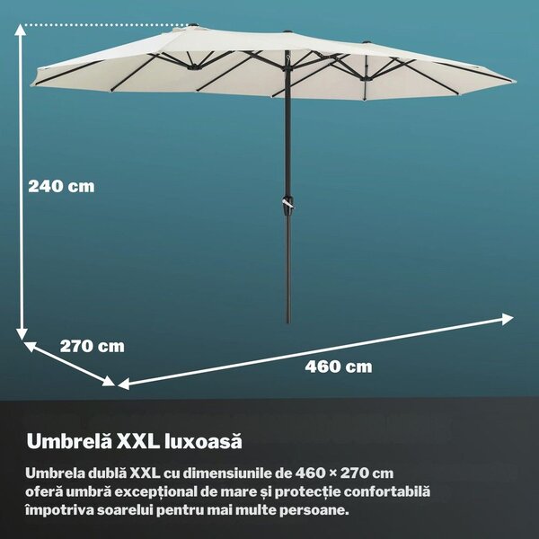 Umbrelă dublă MIAMI, 460 × 270 cm, bej Kingsleeve
