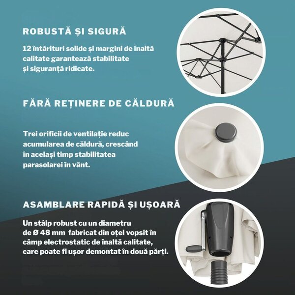 Umbrelă dublă MIAMI, 460 × 270 cm, bej Kingsleeve