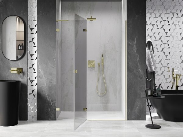 Mexen, Ușă de duș pivotantă Mexen Lunar L stânga 130 cm, transparentă, aurie - 834L-130-000-50-00-L