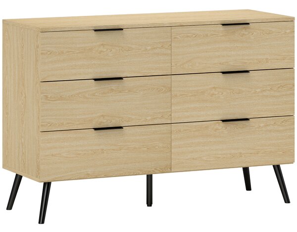 HOMCOM Comodă cu 6 Sertare, Unitate de Depozitare pentru Dormitor, Living, 110x40x75 cm, Lemn Natural | Aosom Romania