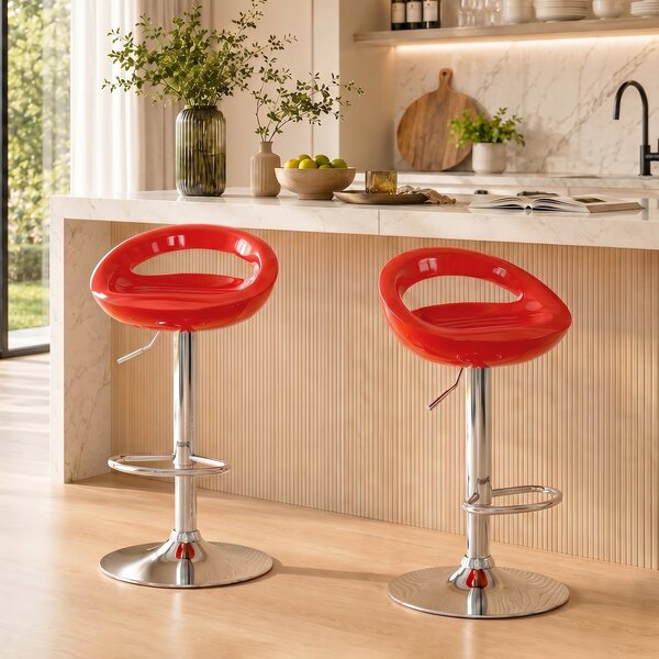 HOMCOM Set 2 Scaune de Bar Rotative cu Suport pentru Picioare și Înălțime Reglabilă, 46x41x76-96 cm, Roșu | Aosom Romania