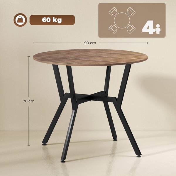HOMCOM Masă Rotundă de Sufragerie pentru 2 Persoane cu Suport în X, Masă Modernă din Lemn și Oțel, Ø90x76 cm, Maro | Aosom Romania