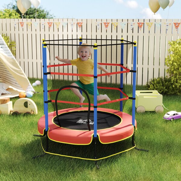 HOMCOM Trambolină pentru Copii 3-10 Ani cu Plasă de Siguranță, Suprafață Elastică cu Țevi Capitonate, Ø175x190 cm, Albastru | Aosom Romania