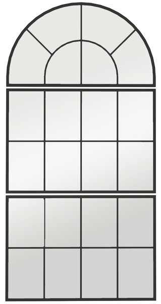 HOMCOM Oglindă de Perete Arcuită în Formă de Fereastră pentru Hol și Sufragerie cu 3 Agățători, 76x43 cm, Negru | Aosom Romania