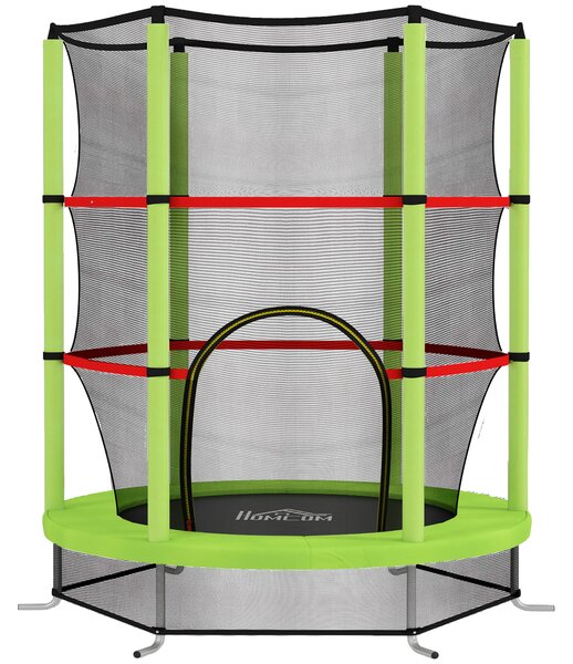 HOMCOM Saltea Elastică pentru Copii 3-6 Ani cu Plasă de Protecție, 6 Stâlpi și 3 Intrări, Ø140x190 cm, Verde | Aosom Romania