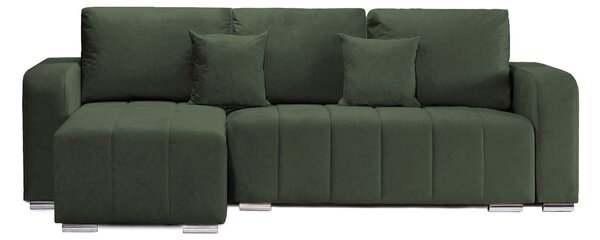 Coltar Extensibil 3 locuri Armando, cu ladă de depozitare, Verde - Gri, 240x147x85 cm