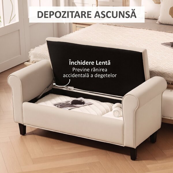 HOMCOM Bancă de Depozitare din Țesătură tip Catifea cu Spațiu Ascuns, Bej | Aosom Romania