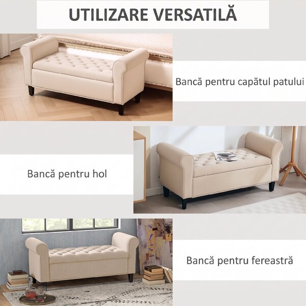 HOMCOM Bancă de Depozitare din Țesătură tip Catifea cu Spațiu Ascuns, Bej | Aosom Romania