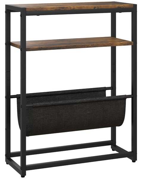HOMCOM Măsuță De Living Îngustă cu 2 Rafturi, Suport Reviste V, PAL Oțel, 43x18x56 cm, Maro Rustic | Aosom Romania