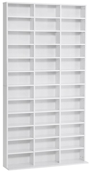 HOMCOM Bibliotecă CD de perete cu 36 de rafturi reglabile, 195 x 102 x 23.5cm, alb | Aosom Romania