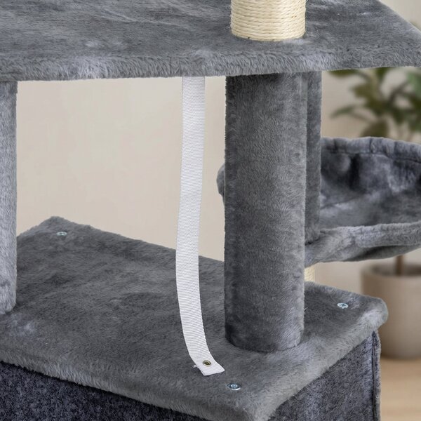 PawHut Ansamblu Zgâriat Pisici cu Stâlpi Sisal, Căsuță, Hamac, Platforme, 127 cm, PAL și Pluș, Gri | Aosom Romania