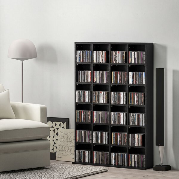 HOMCOM Dulap pentru CD-uri pentru 456 CD-uri sau 336 DVD-uri, 24 Compartimente, 89x20x130.5 cm Negru | Aosom Romania