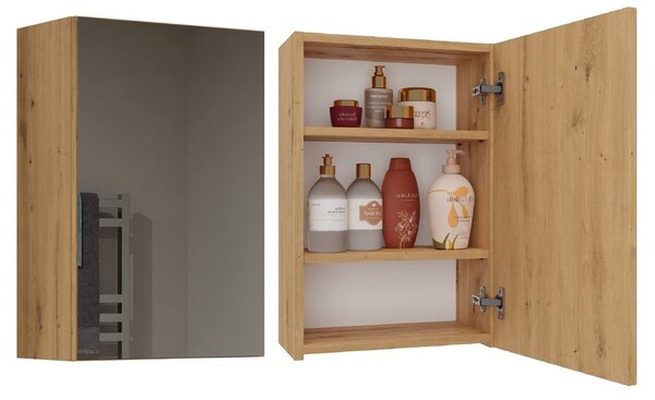 Dulap de baie suspendat Perdieron 3 (stejar artisan) (cu oglindă). 1132943