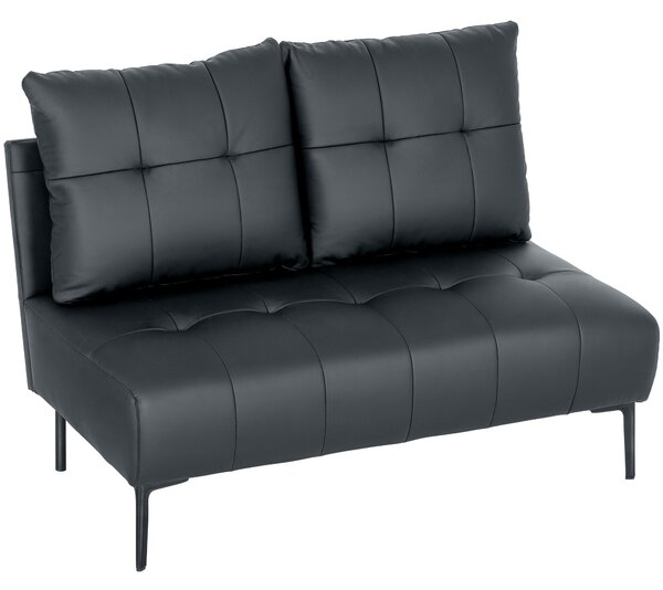 HOMCOM Divan cu Două Locuri Compact din Piele Sintetică, Divan Modern Capitonat cu Nasturi cu Îmbunătățire Spumoasă și Picioare din Lemn, Canapea Fără Brațe pentru Sufragerie și Birou, 115x73x83 cm, Negru | Aosom Romania
