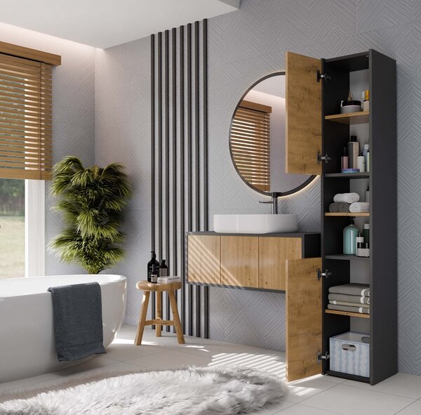 Dulap de baie Samways 1 (antracit + stejar artisan). Promo -16%. 1132950