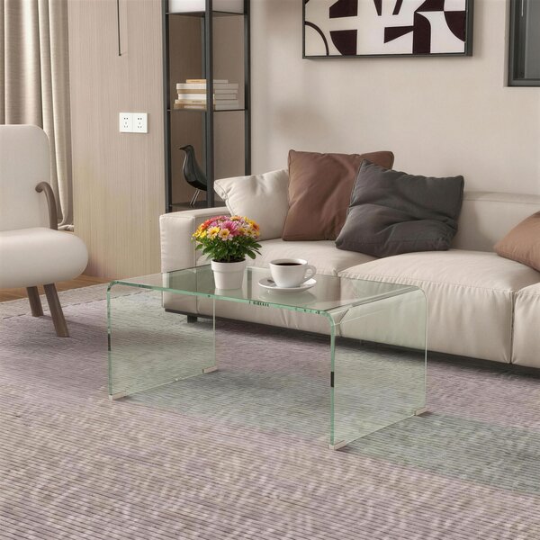 HOMCOM Măsuță din Sticlă Temperată Modernă pentru Living cu Design Monobloc, 80 x 45 x 35 cm, Transparent | Aosom Romania