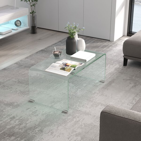 HOMCOM Măsuță din Sticlă Temperată Modernă pentru Living cu Design Monobloc, 80 x 45 x 35 cm, Transparent | Aosom Romania