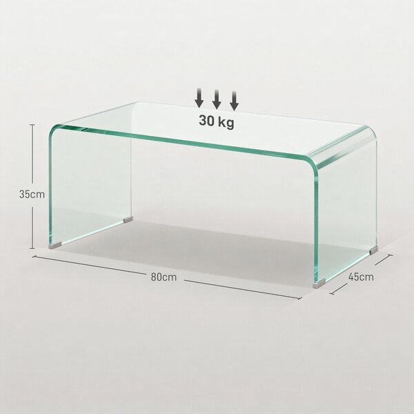 HOMCOM Măsuță din Sticlă Temperată Modernă pentru Living cu Design Monobloc, 80 x 45 x 35 cm, Transparent | Aosom Romania