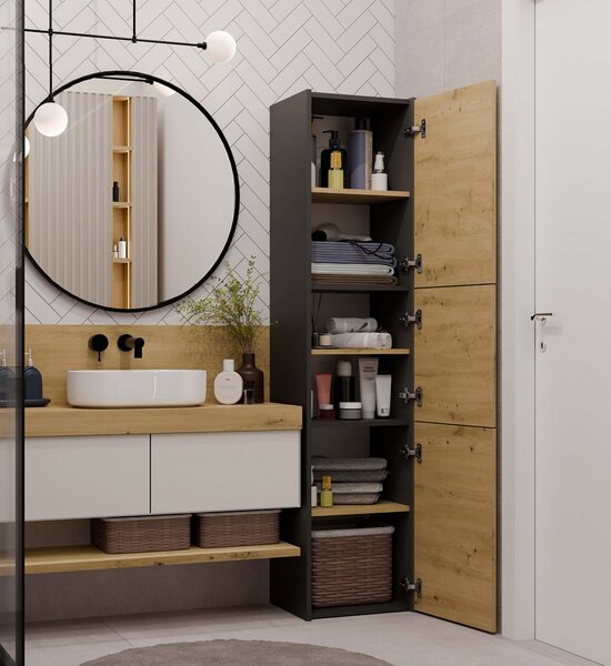 Dulap de baie Samways 4 (antracit + stejar artisan). Promo -20%. 1132964
